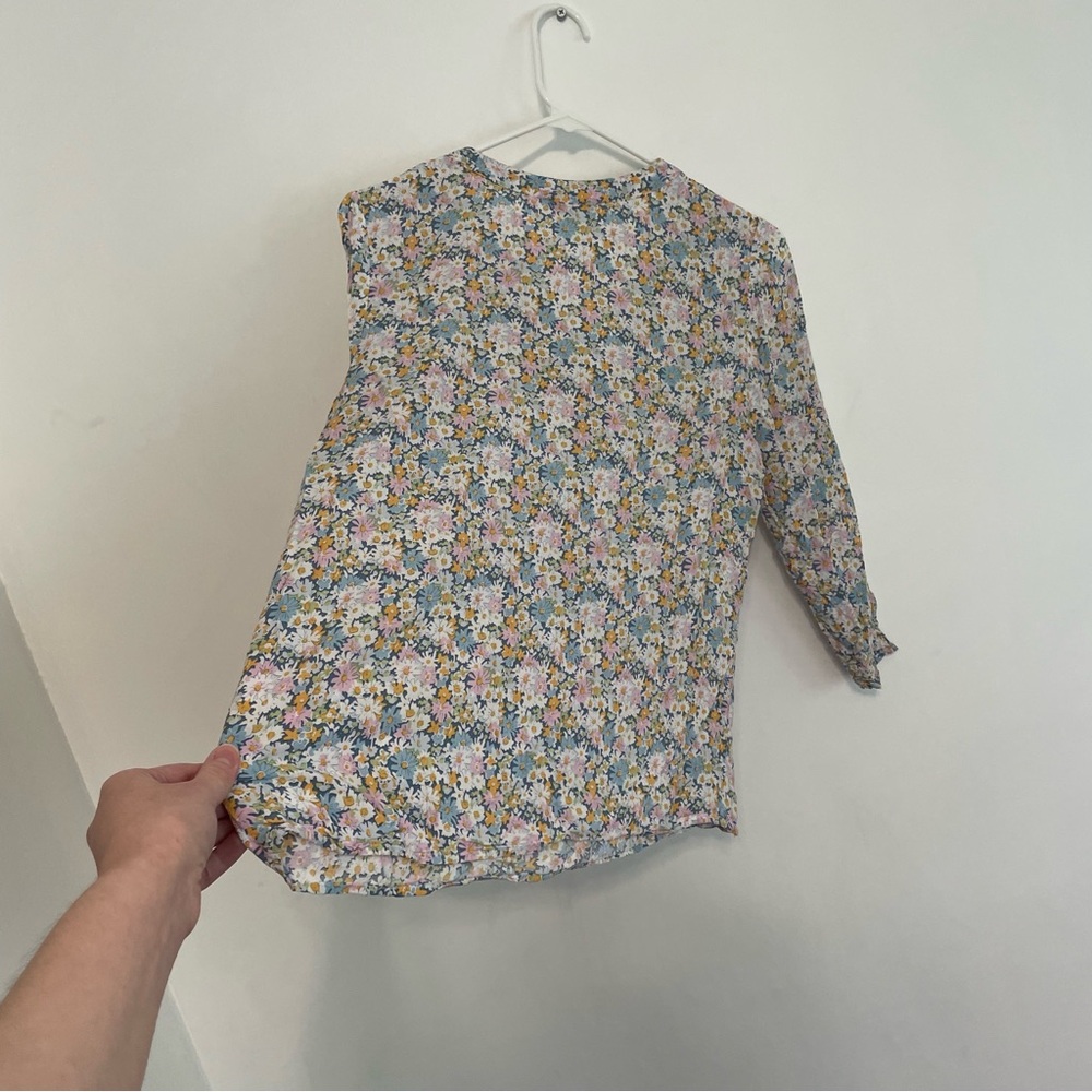 CYNTHIA ROWLEY Blue White Pink Multi Floral V-Neck 3/4 Sleeve Boho Summer Blouse - Picture 14 of 14